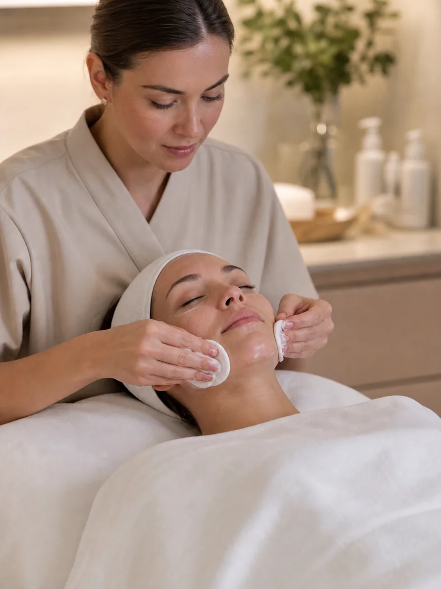 Profissional realizando limpeza de pele
